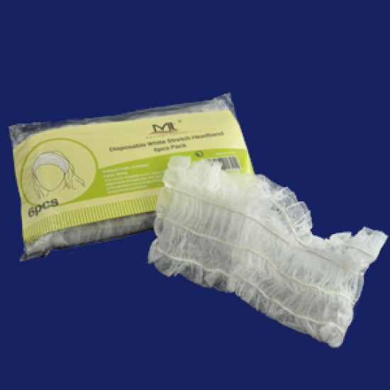 Disposable White Stretch Headband 6pcs Pack Herbs & Touch